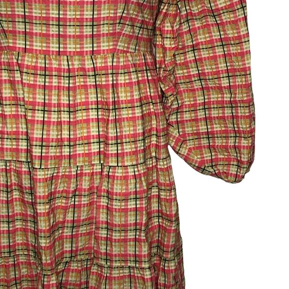 Topshop Check Plaid Smock Mini Dress Size 6 Y2K Babydoll Boho Puff Sleeve Retro - Picture 13 of 16